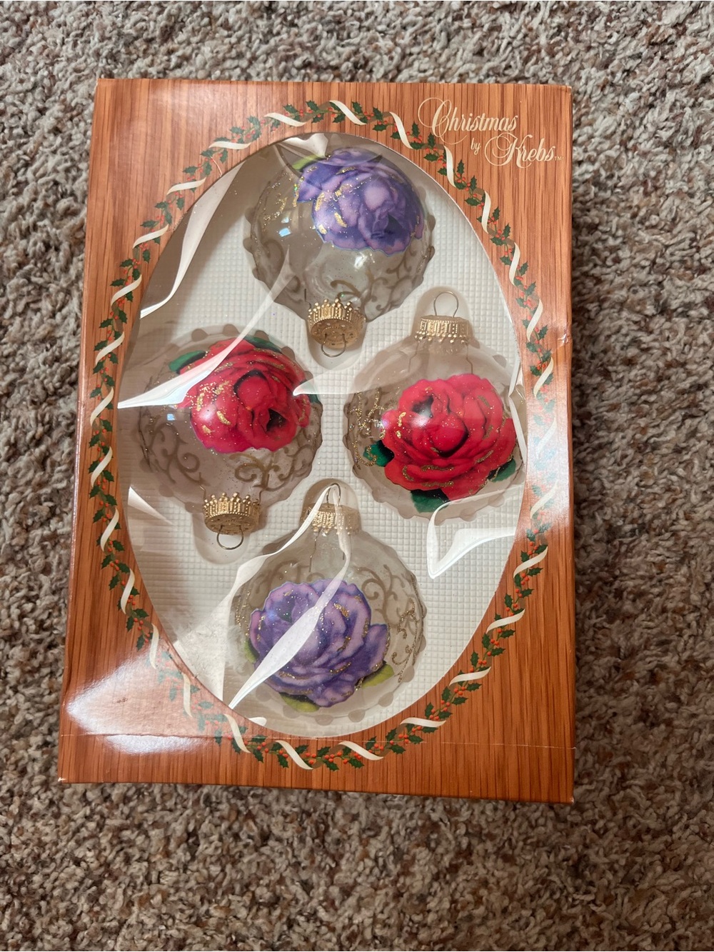 Hand-Painted Glass Ornaments - Red & Purple Rose Set Christmas in July
